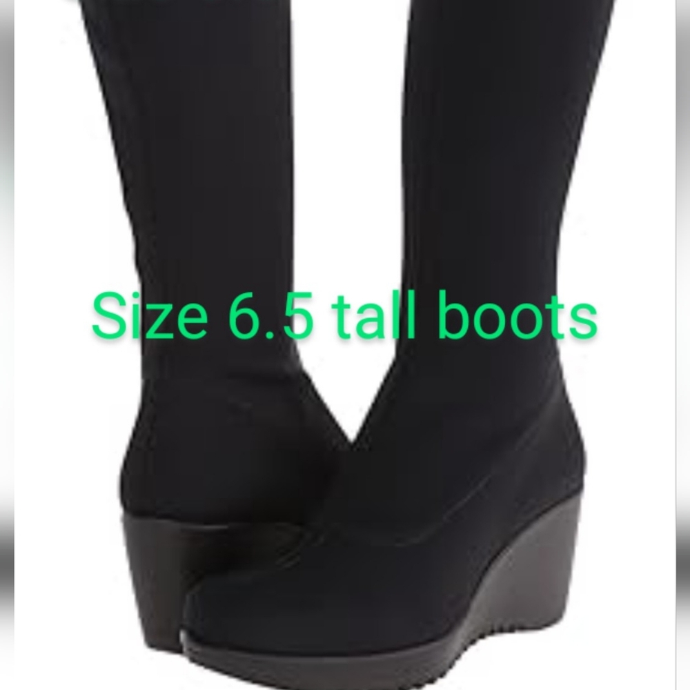 La Canadienne Size 6.5 Tall High Wedge Boot Waterproof Suede Black